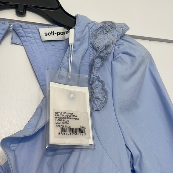 NWT Self Portrait  Cotton Broderie A-Line Mini Dress Light Blue 0 - Picture 9 of 15